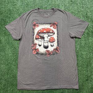 Stephanie Bayles T Shirt Women's Size M Gray Short Sleeve Mushroom Graphic Tee